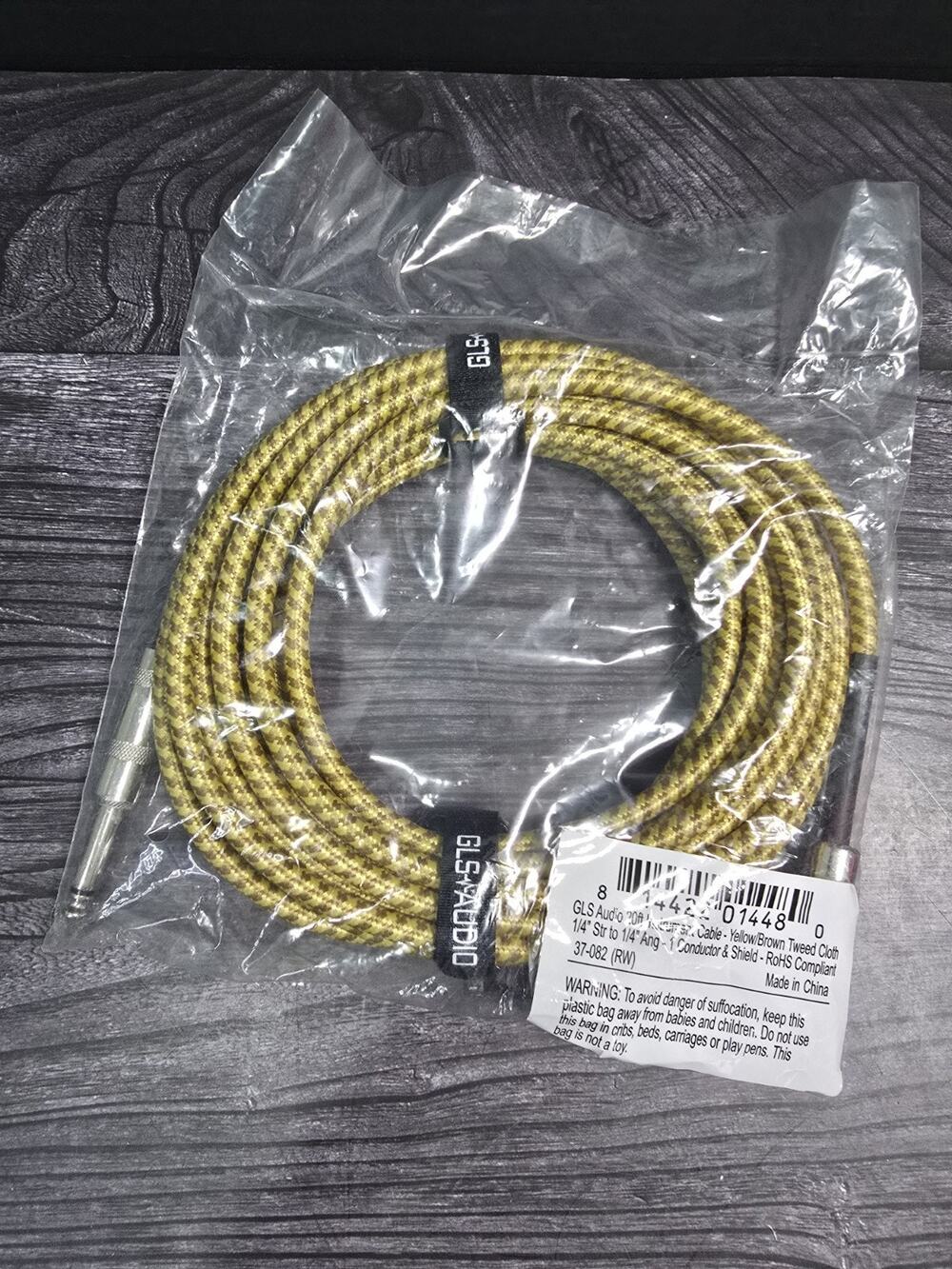 GLS Audio 20ft Tweed 1/4" Instrument Cable, Straight to Angled Guitar Bass-NEW!